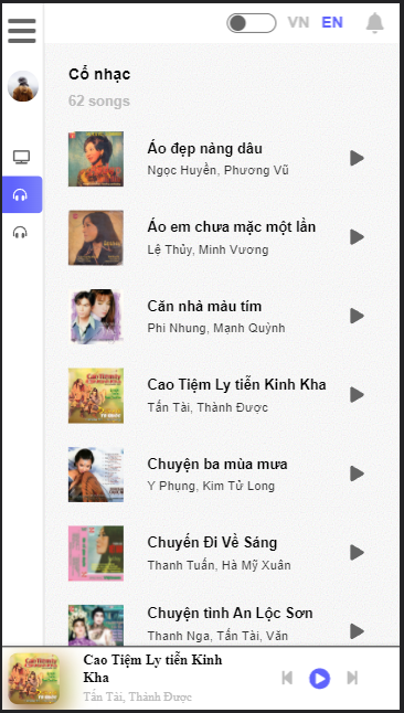Listing des chansons - mobile
